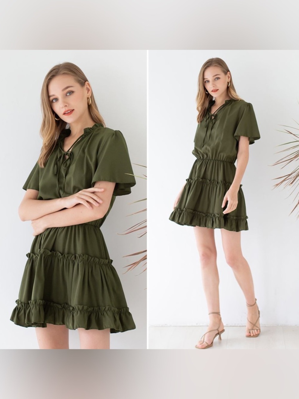 Beautiful V-Neck Flare Sleeve Ruffle Trim Mini Dress NWOT Women’s Size Small